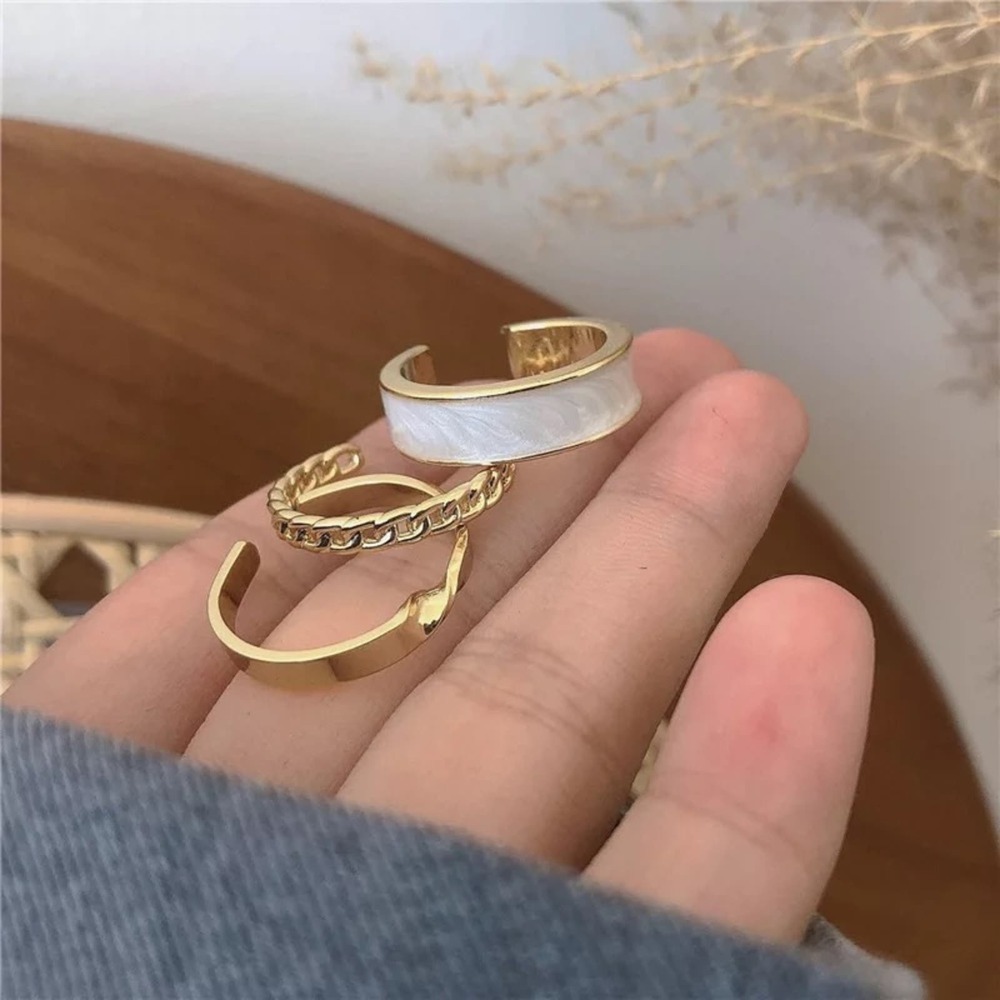 3 Piece Gold Chain Ring Set Adjustable Stackable NWT - Picture 3 of 5